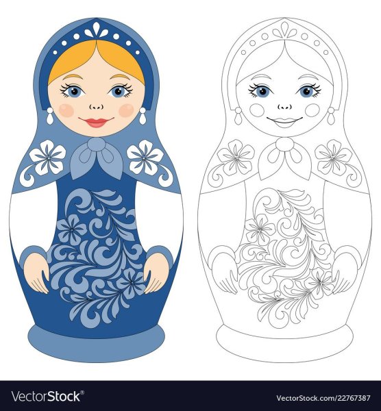 Матрешка с росписью Гжель раскраска