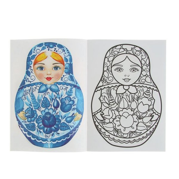 Раскраска матрешки Гжельская роспись