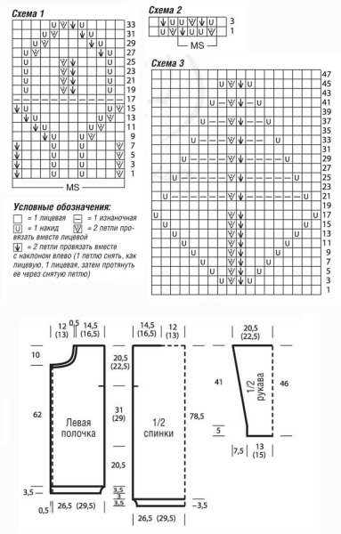 Схема вязания кардигана спицами на 46-48 размер для начинающих