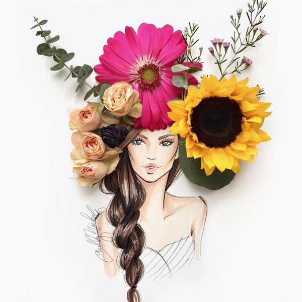 Девушка с цветами иллюстрация