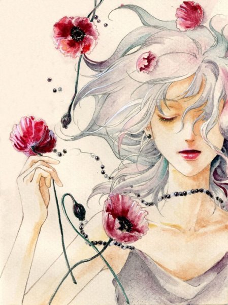 Акварель девушка с цве