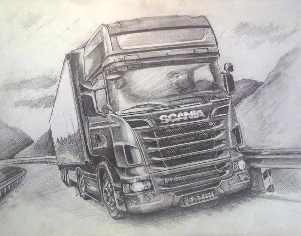 Грузовая машина карандашом