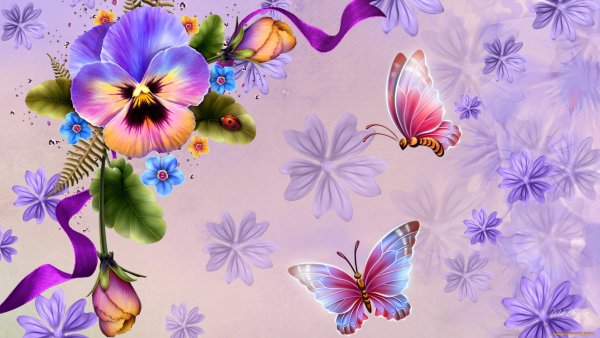 Фон бабочки цветочки