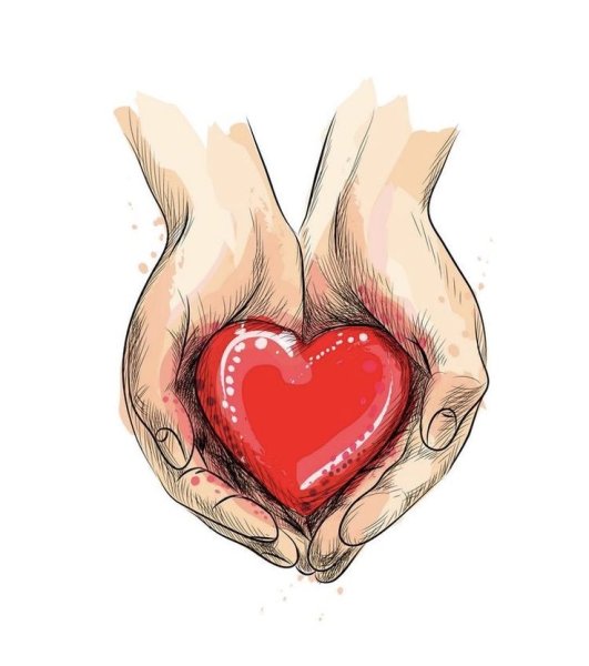 Сердце в руках акварель