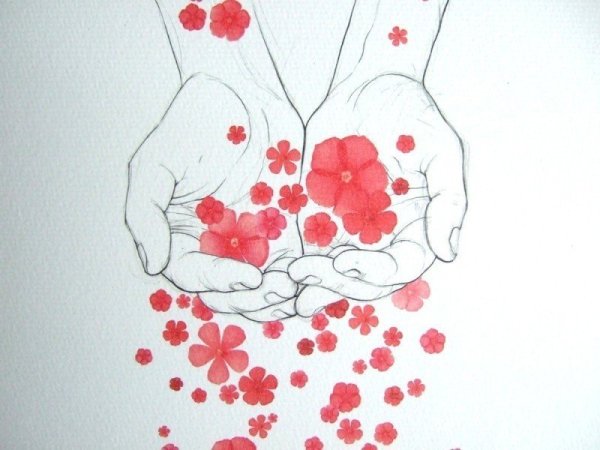 Рука с цветком рисунок