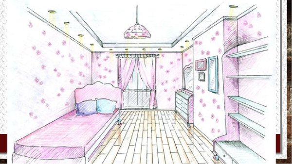 Рисунок комнаты карандашом