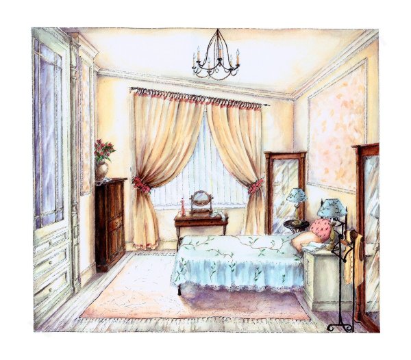 Интерьерные скетчи спальни