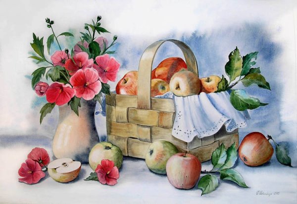 Натюрморт с фруктами и овощами для детей