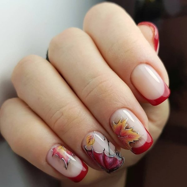 Осенние цветы на ногтях