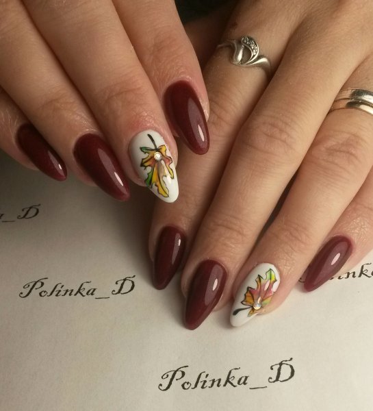 Осенний маникюр на миндалевидные