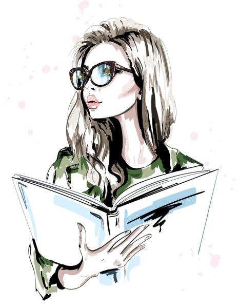 Модные иллюстрации девушек с книгой
