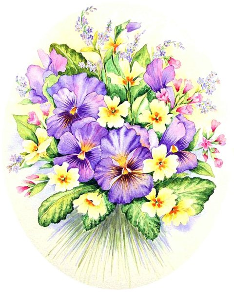 Анютины глазки акварелью