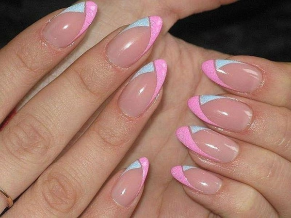 Синие ногти с белым френчем