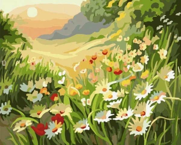 Поляна с цветами красками