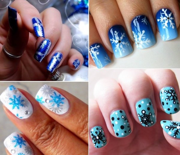 Новогодние ногти легкие голубые