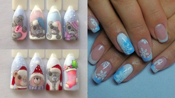 Новогодний маникюр со Снегурочкой