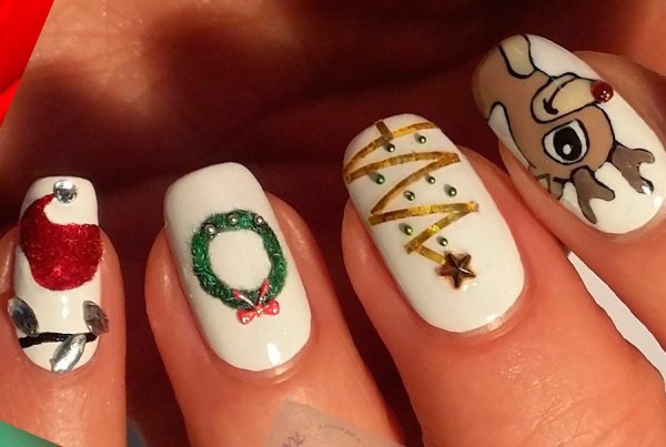 Новогодние рисунки на ногтях