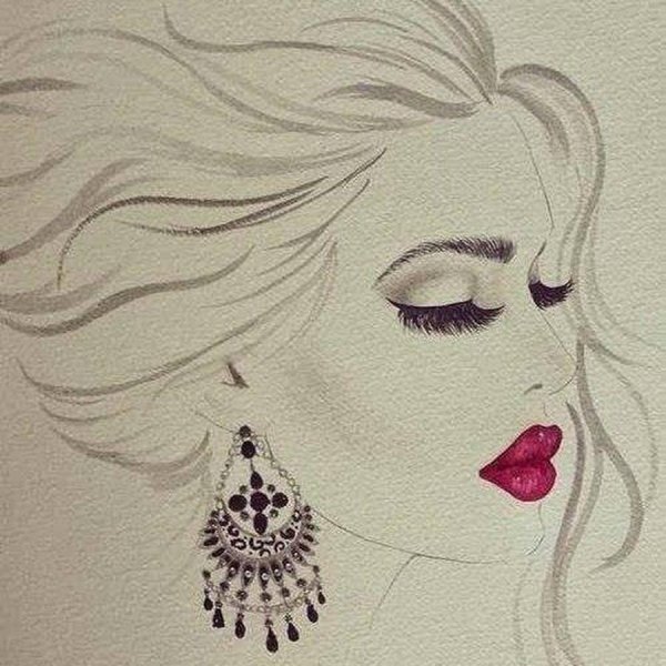 Девушка с красными губами рисунок карандашом