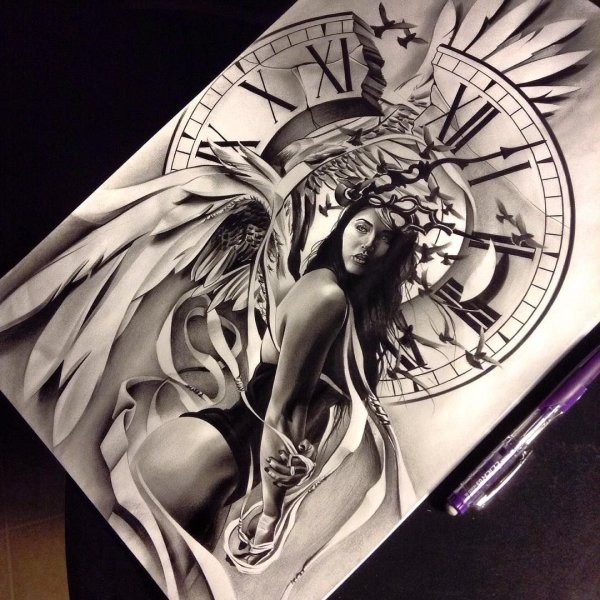 Тату ангела в стиле Чикано