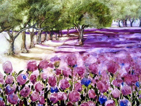 Цветочный пейзаж акварелью