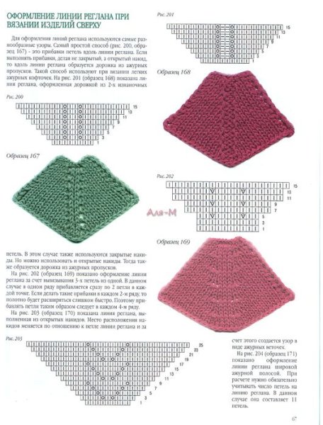 Ажурная линия реглана спицами снизу