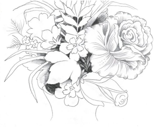 Букет рисунок карандашом