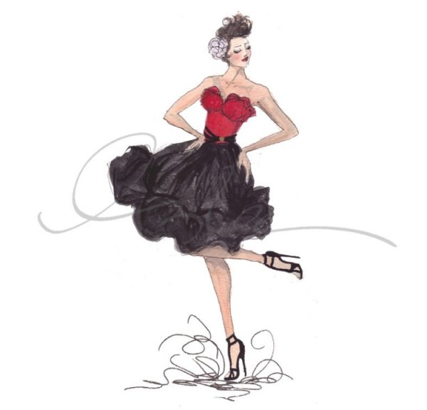 Эскиз девушки в пышной юбке