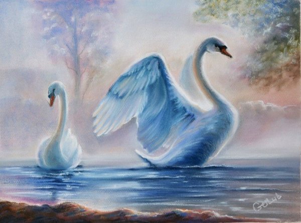 Лебеди пастелью