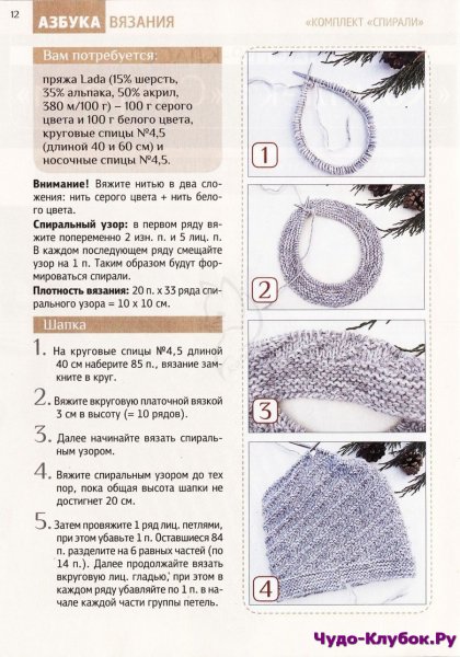 Вязание шапки круговыми спицами схема вязания