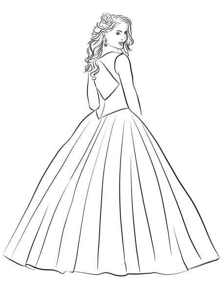 Девушка в платье раскраска
