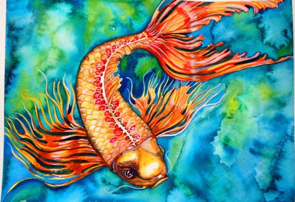 Рыбки акварельными карандашами