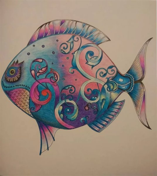 Рыбы цветными карандашами