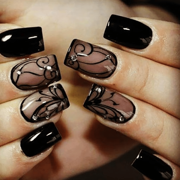 Маникюр черный капрон