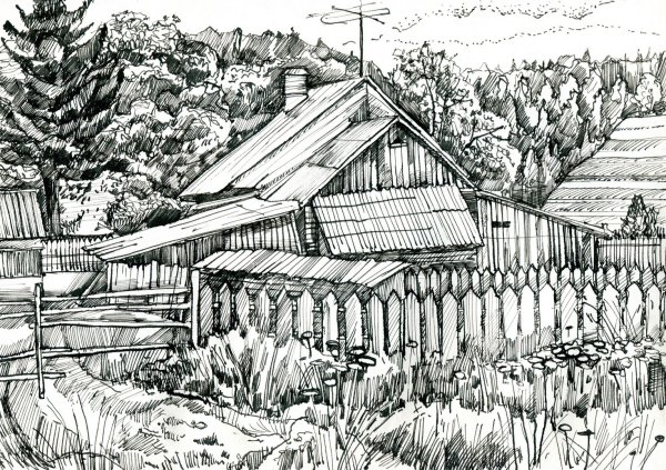 Пейзаж тушью