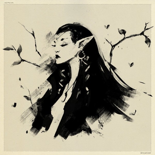 Деревенский пейзаж тушью