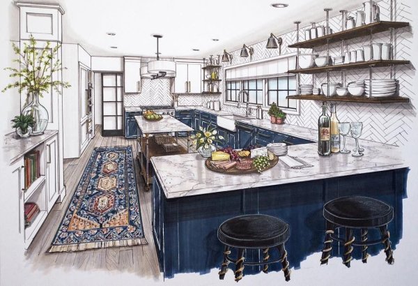 Интерьер кухни нарисовать