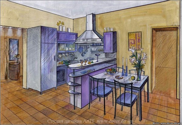 Эскиз кухни в цвете