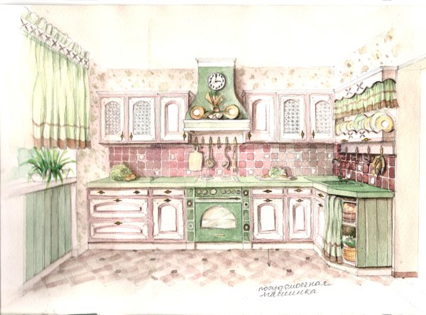 Скетч интерьера кухни в стиле Прованс
