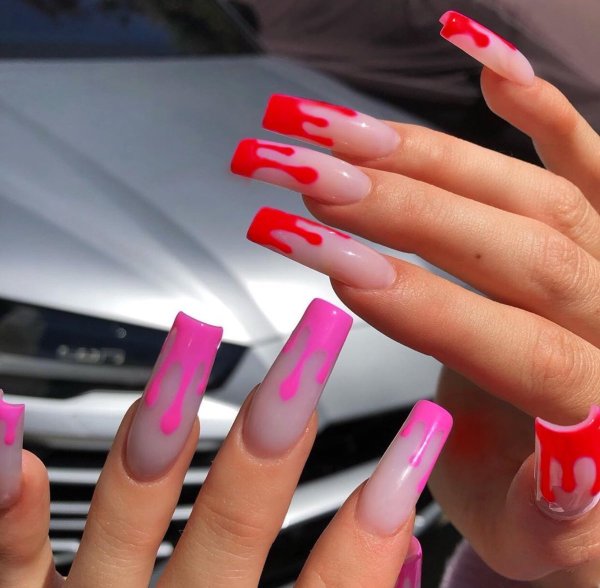 Маникюр омбре на длинные квадратные ногти