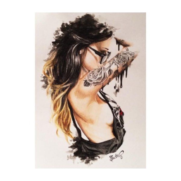 Девушка с красными губами рисунок