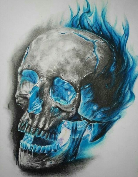 Череп цветными карандашами