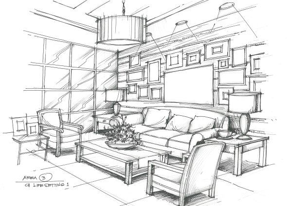 Эскиз интерьера спальни