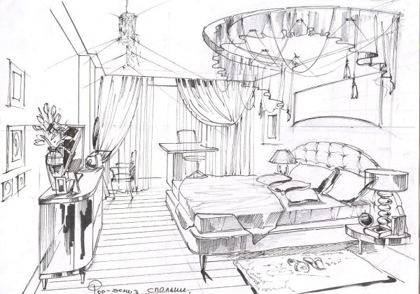 Интерьер цветными карандашами