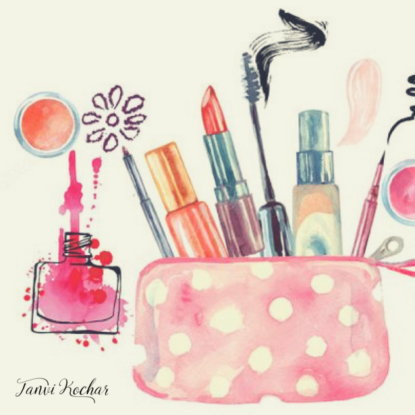 Косметика нарисованная акварелью