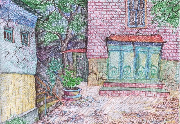 Дворик рисунок