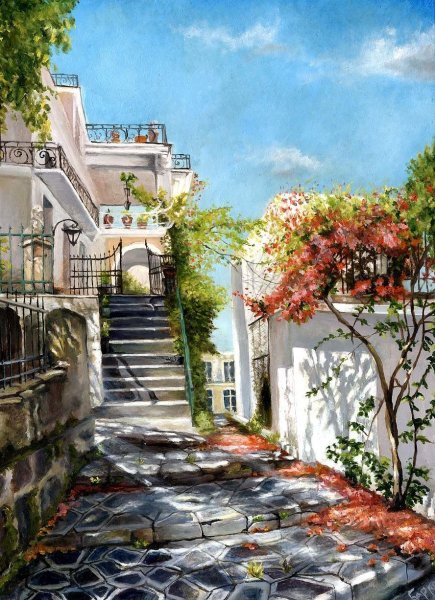 Италия живопись акварель Дворики