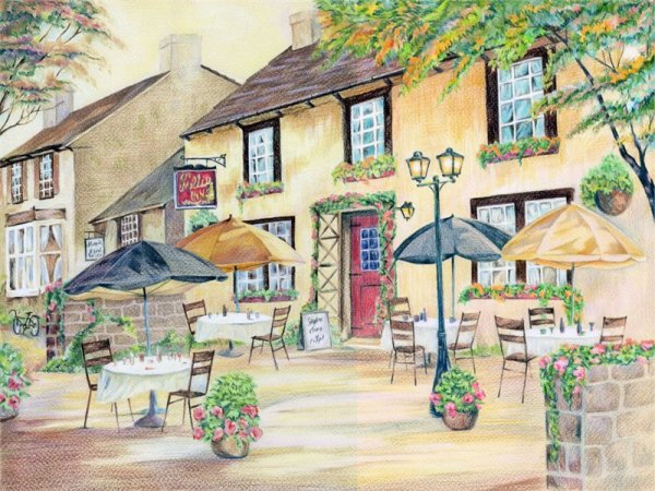 Улочка цветными карандашами