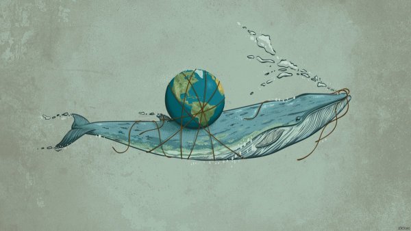 Синий кит акварель