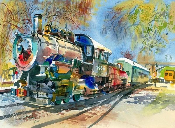 Поезд акварель