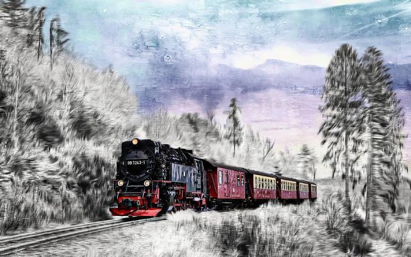 Зимний пейзаж с поездом